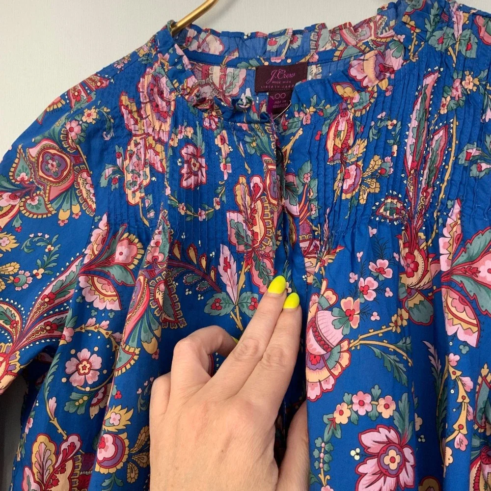 NWT J. Crew Liberty London Flora Belle Paisley Ruffle Pintuck Popover Blouse 00